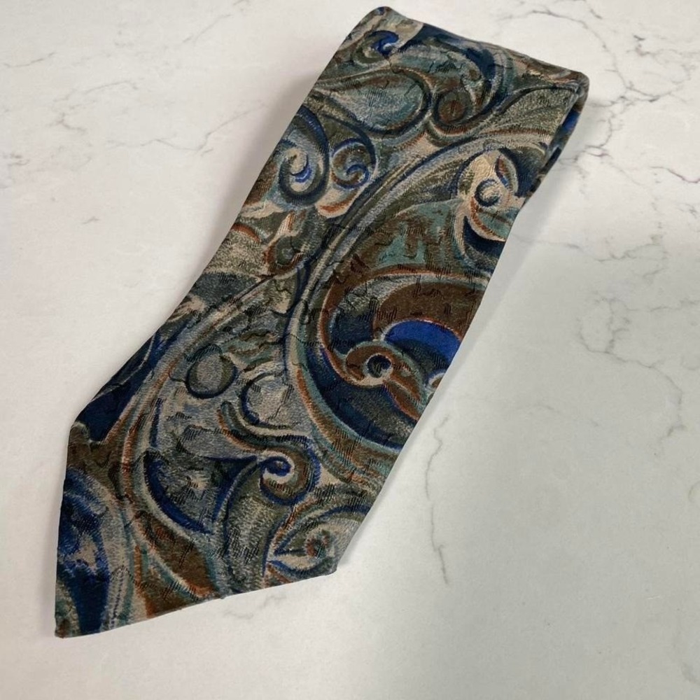 Vintage‎ Ermenegildo Zegna Abstract Swirl Silk Tie Blue Gray Made in Italy